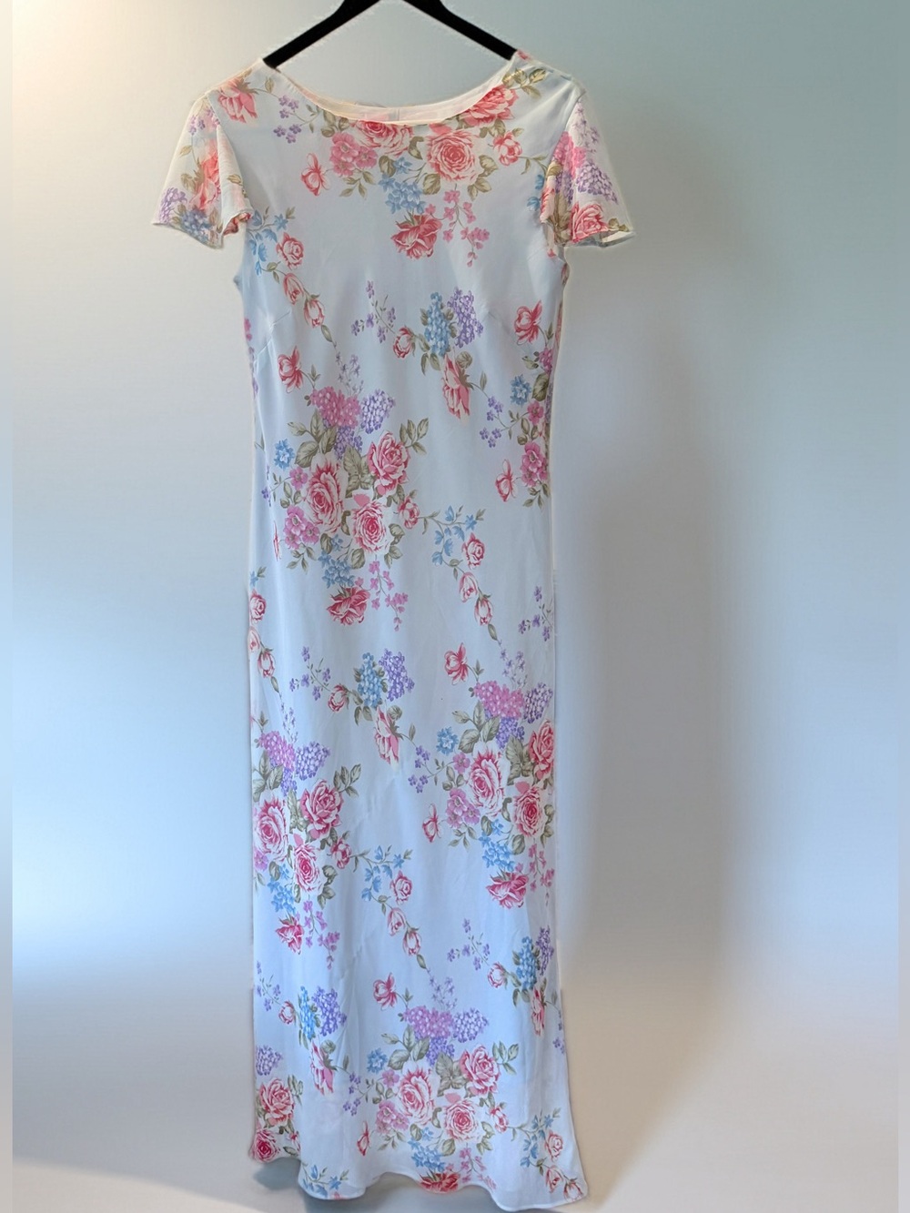 Vintage Mary McFadden Size 6 Blue Floral Midi Bias Cut Dress 1990’s